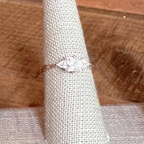 Princess Cut 18k Rose Gold Coated Over Brass Dainty 3 Stone Promise Ring - Picture 5 of 7